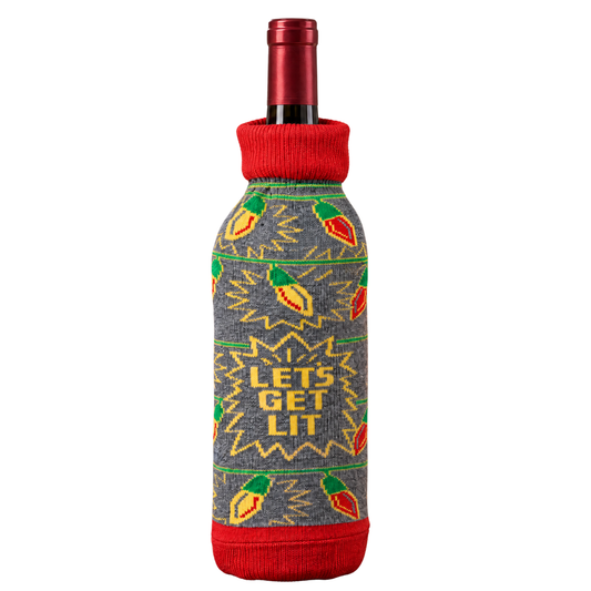 Let’s Get Lit Christmas Bottle Sock | Funny Holiday Wine Bottle Cover-Primitives by Kathy-The Bullish Store