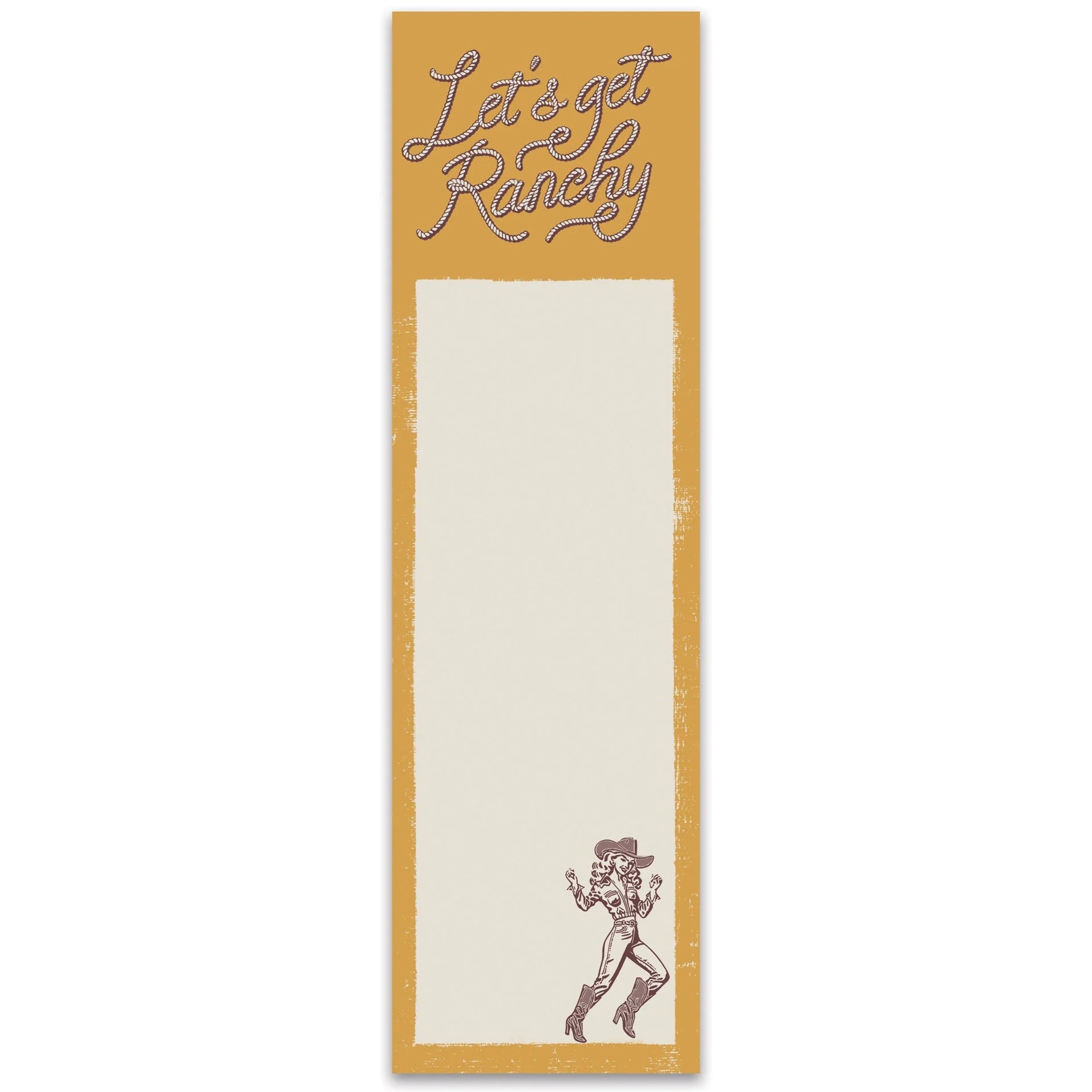 Long narrow notepad with 'Let's get Ranchy' text and cowboy illustration on a white background