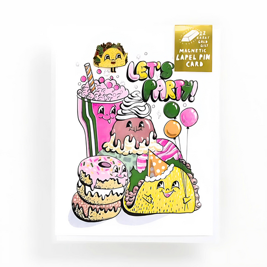 Let's Party! Jolly Taco Enamel Pin on Greeting Card Set