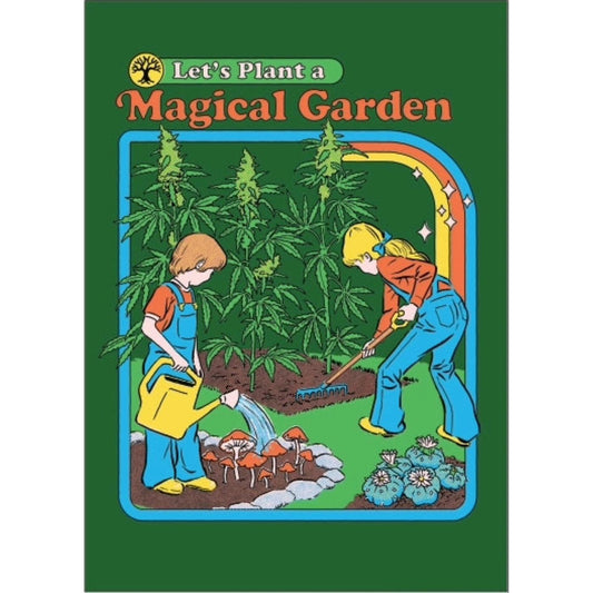 Refrigerator magnet of 'Let's Plant a Magical Garden' with two children gardening.