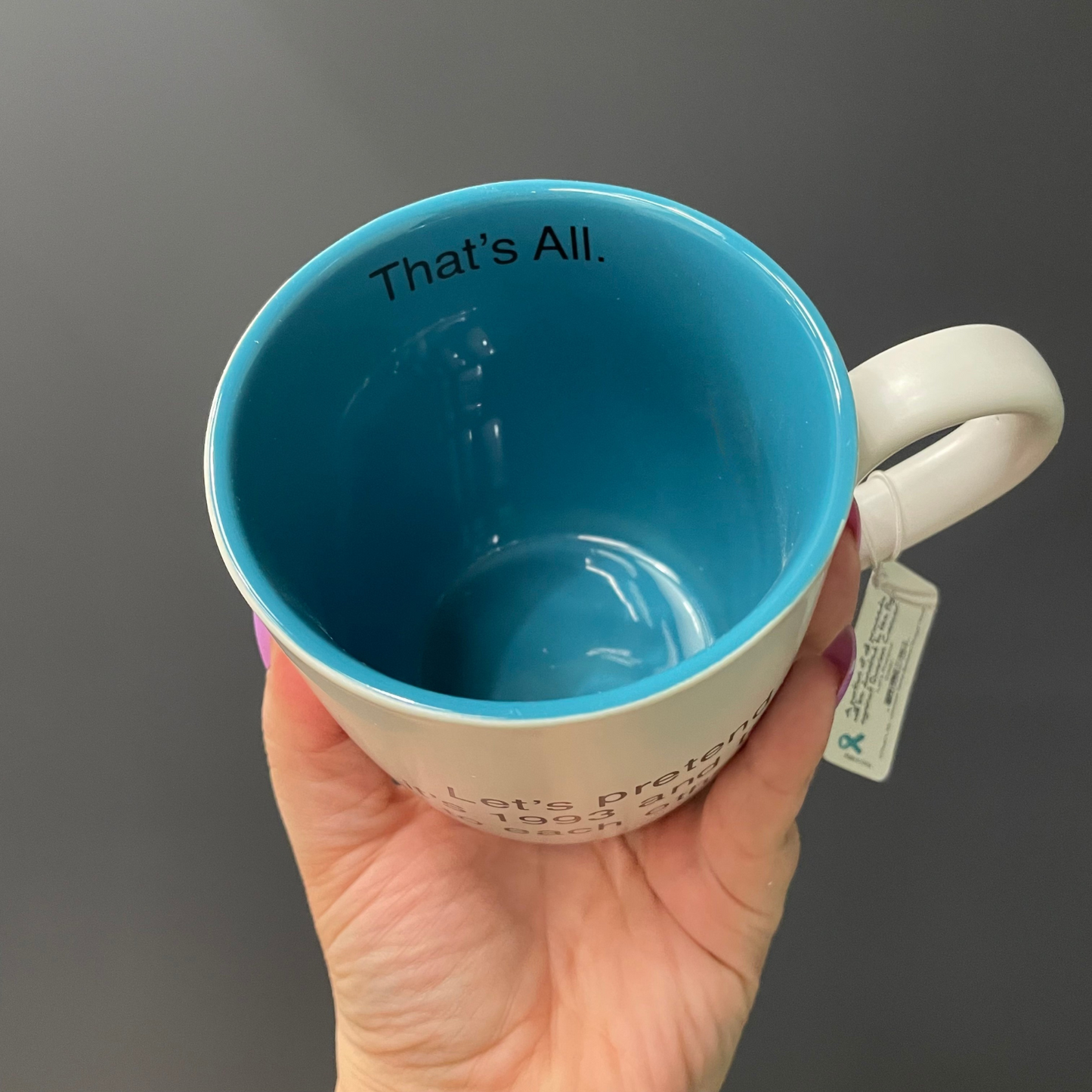 Let's Pretend It's 1993 Glossy Ceramic Mug in Teal and White