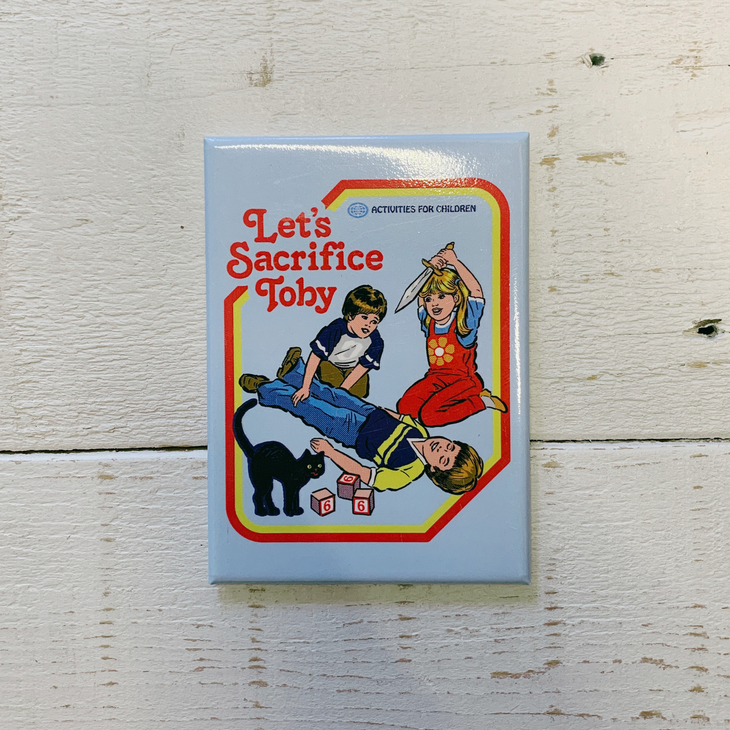 Let's Sacrifice Toby Magnet |'80s Children's Book Style Satirical Art by Steven Rhodes | 2.5" x 3.5"