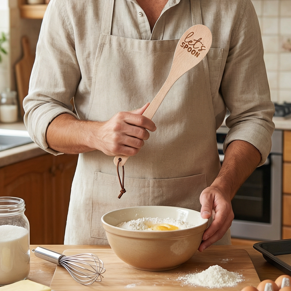 Let's Spoon Wooden Cooking Spoon | Beech Wood Kitchen Utensil in Canvas Gift Bag