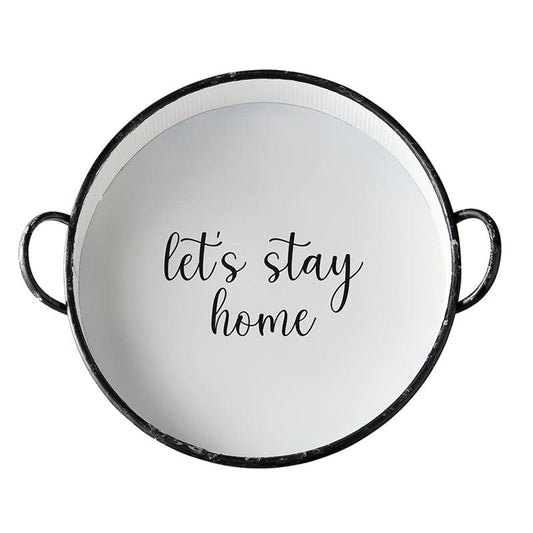 Let's Stay Home Serving Round Tray | Stylish Metal Tray | 16" x 2"
