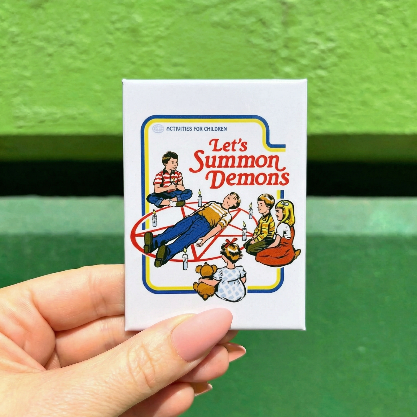 Let's Summon Demons Rectangular Magnet | '80s Children's Book Style Satirical Art by Steven Rhodes | 2.5" X 3.5"