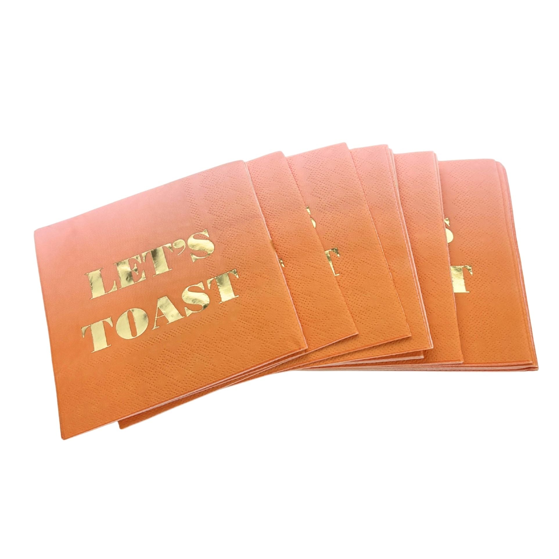 Let's Toast Foil Beverage Napkins | Gold Foil Cocktail Napkin | 5" Square