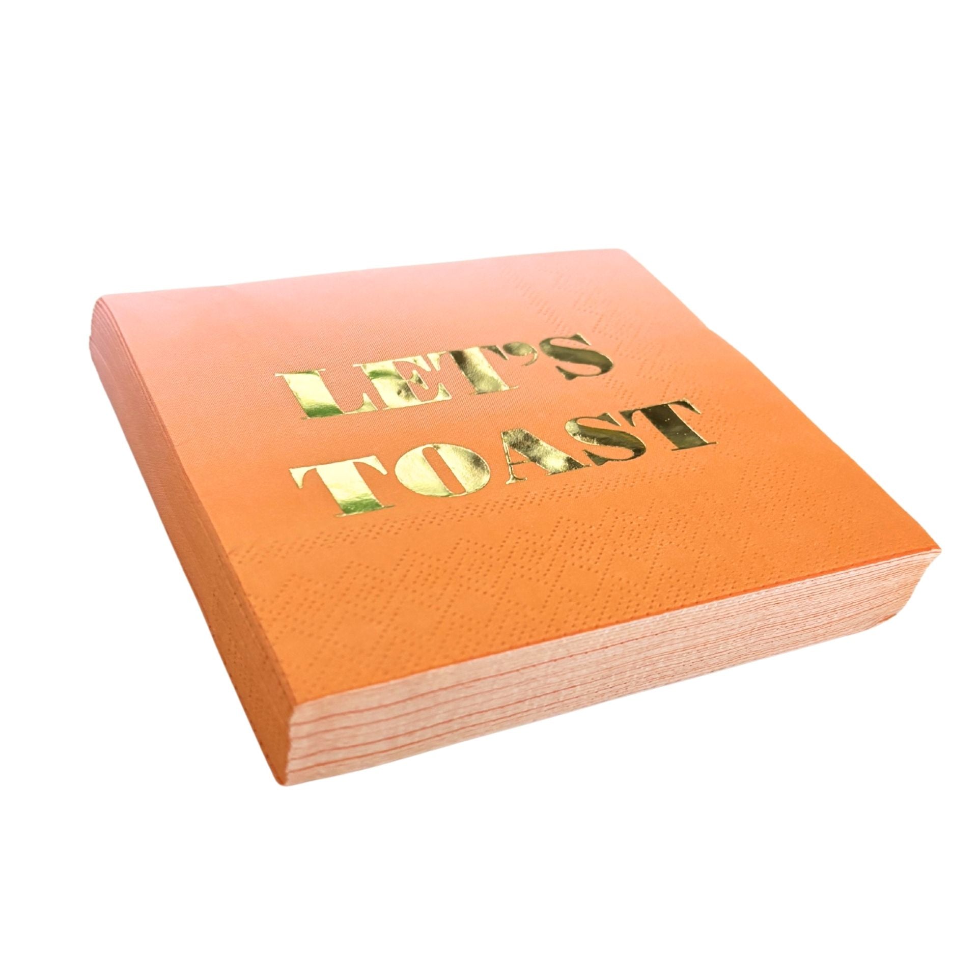 Let's Toast Foil Beverage Napkins | Gold Foil Cocktail Napkin | 5" Square