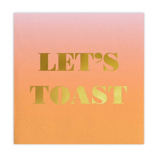 Let's Toast Foil Beverage Napkins | Gold Foil Cocktail Napkin | 5" Square