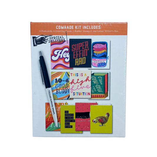 Letter Writer's Stationery Set "Comrade Kit" | Letter-Writing Kit with Greeting Cards, Postcards, Pen, Rubber Stamp