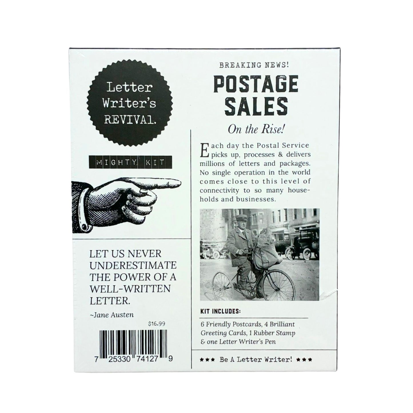 Letter Writer's Stationery Set "Mighty Kit"  | Letter-Writing Kit with Greeting Cards, Postcards, Pen, Rubber Stamp