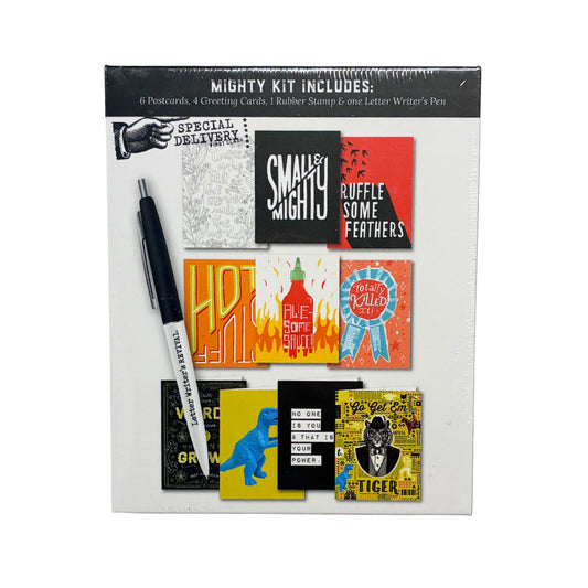 Letter Writer's Stationery Set "Mighty Kit"  | Letter-Writing Kit with Greeting Cards, Postcards, Pen, Rubber Stamp