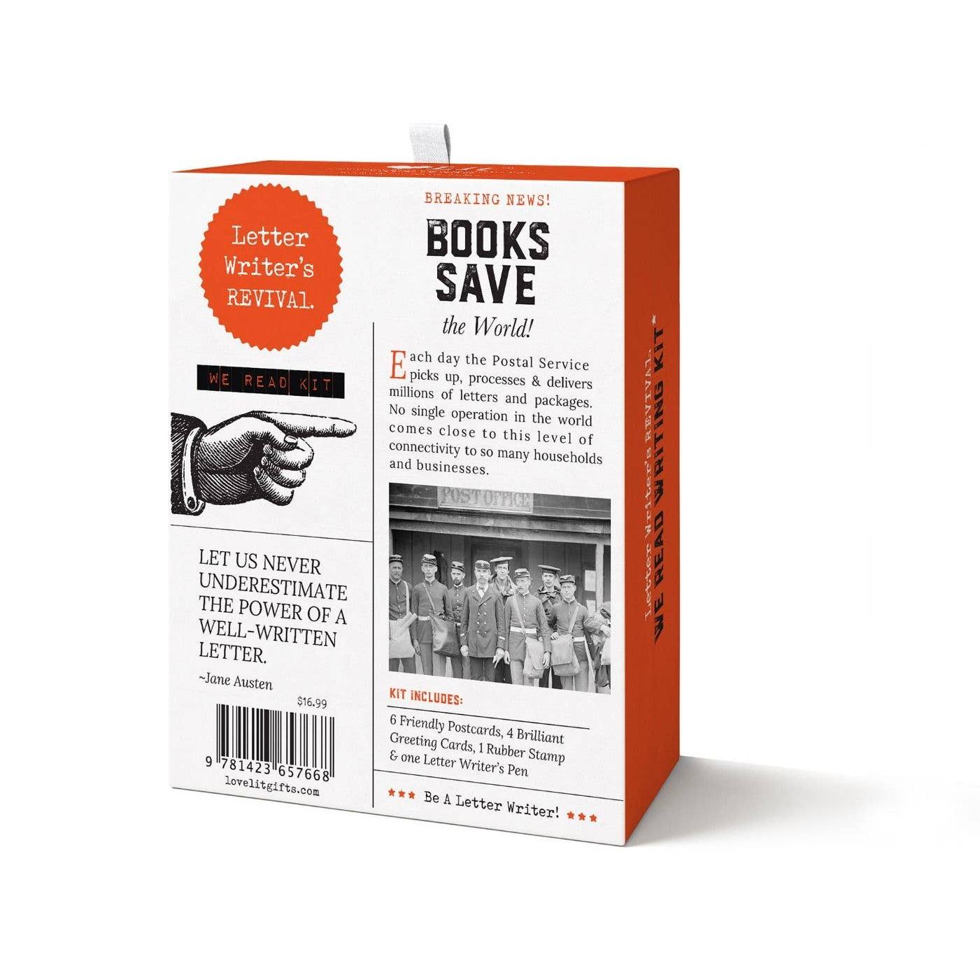 Letter Writer's Stationery Set "We Read Kit" | Letter-Writing Kit with Greeting Cards, Postcards, Pen, Rubber Stamp