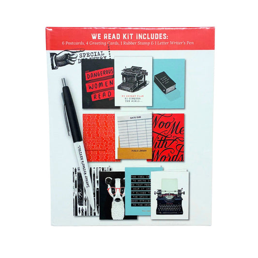 Letter Writer's Stationery Set "We Read Kit" | Letter-Writing Kit with Greeting Cards, Postcards, Pen, Rubber Stamp