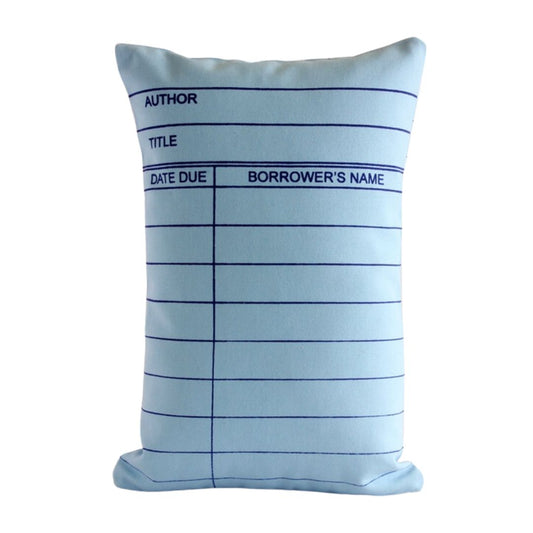 Library Card Pillow in Sky Blue | Hand Screen Printed | 12 x 16