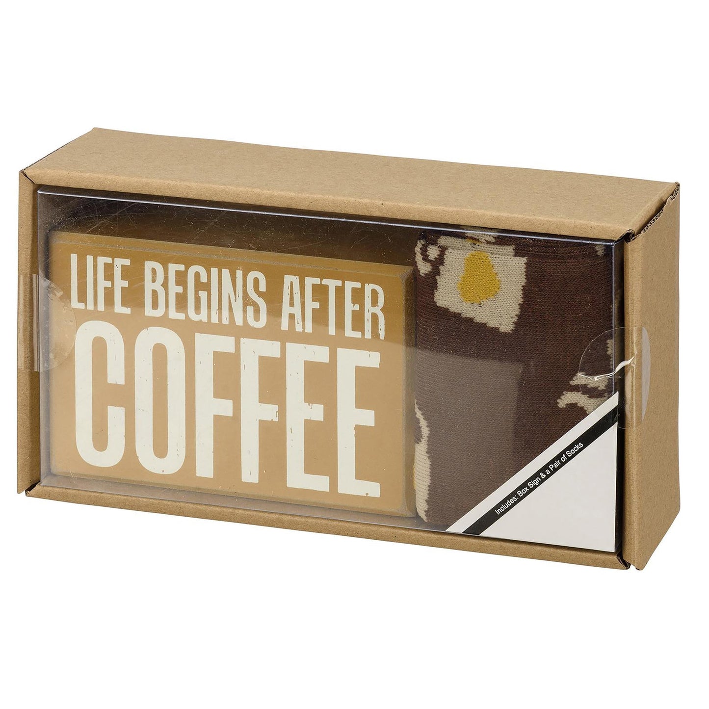 Life Begins After Coffee Box Sign And Socks Giftable Set