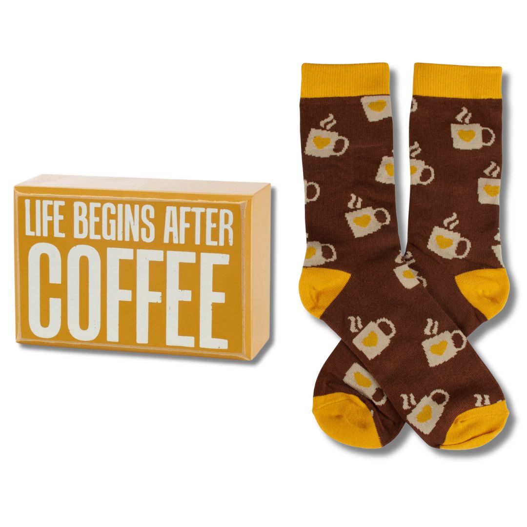 Life Begins After Coffee Box Sign And Socks Giftable Set