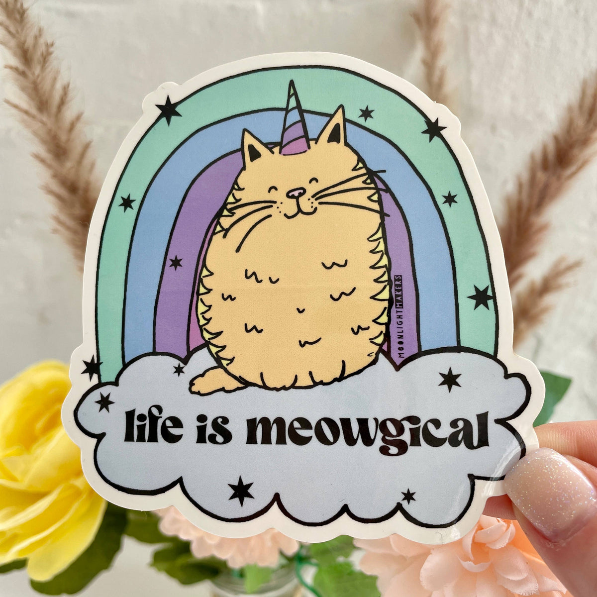 Life Is Meowgical Cat Rainbow Vinyl Sticker