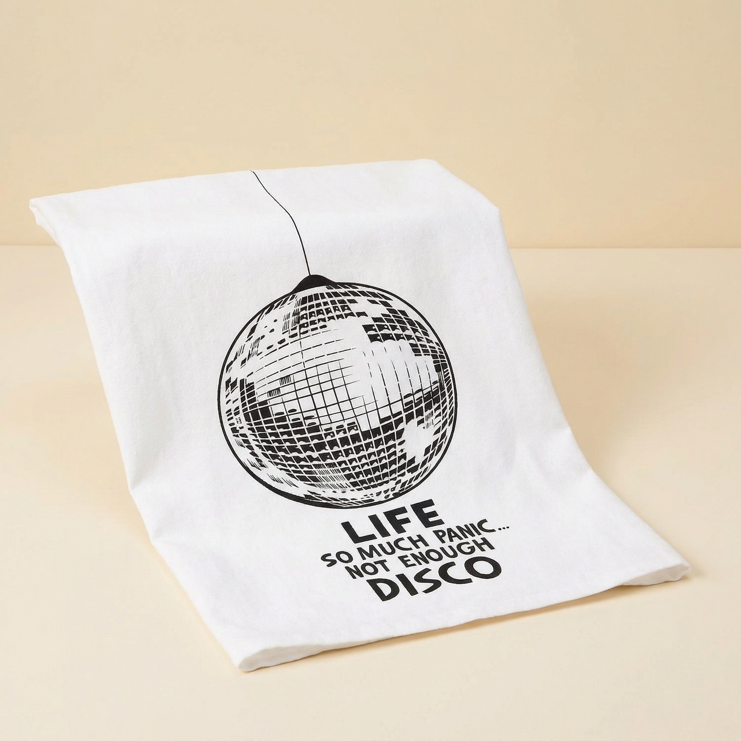 Life So Much Panic…Not Enough Disco Kitchen Towel | Funny Disco Ball Cotton Tea Towel