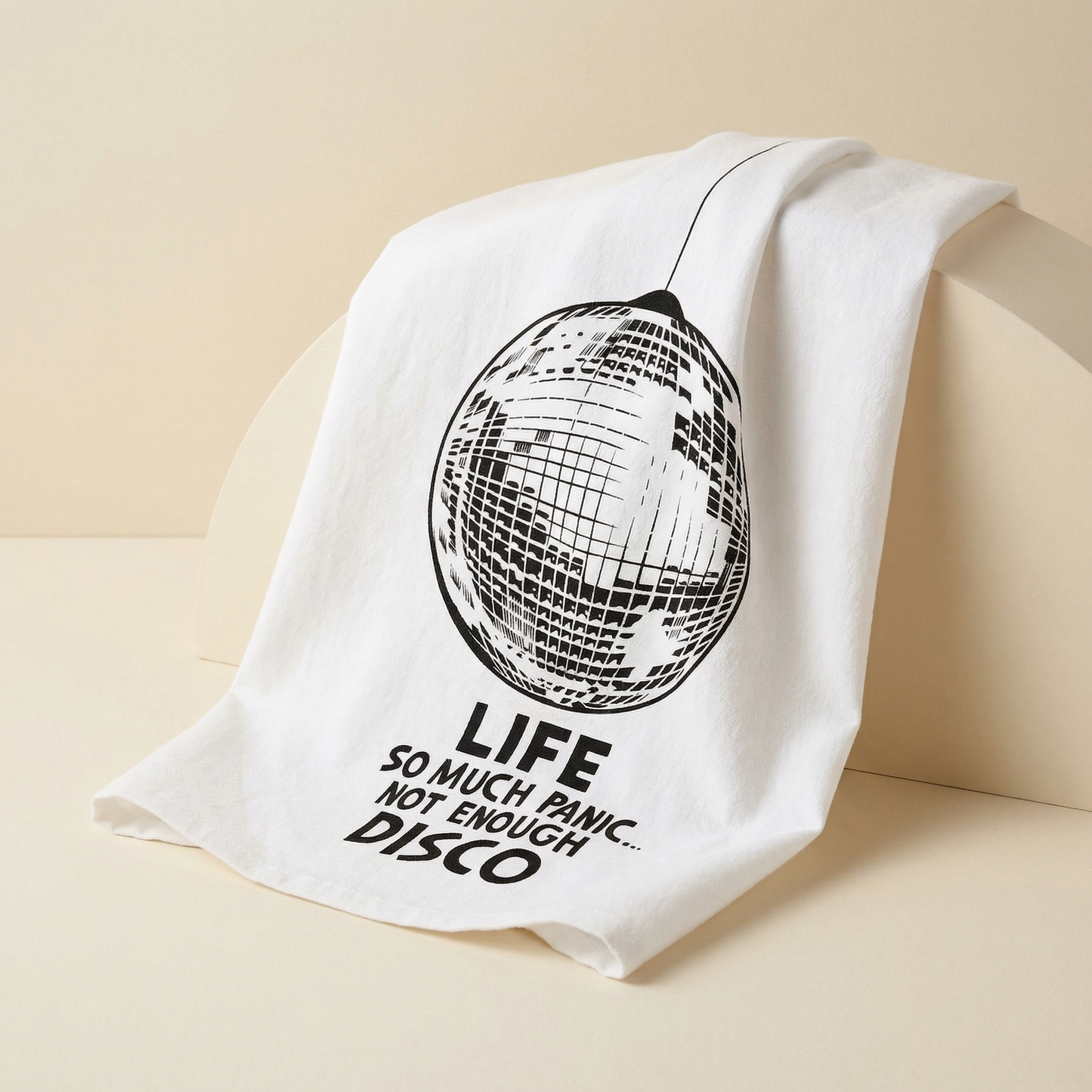 Life So Much Panic…Not Enough Disco Kitchen Towel | Funny Disco Ball Cotton Tea Towel