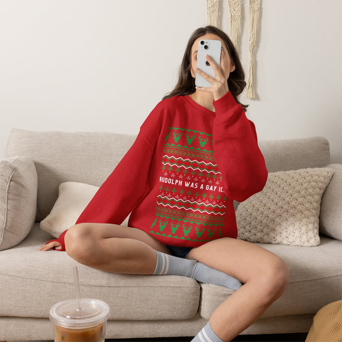 Rudolph Was a Gay Icon "Ugly Christmas Sweater" Unisex Heavy Blend™ Crewneck Sweatshirt (Sizes S-5X)