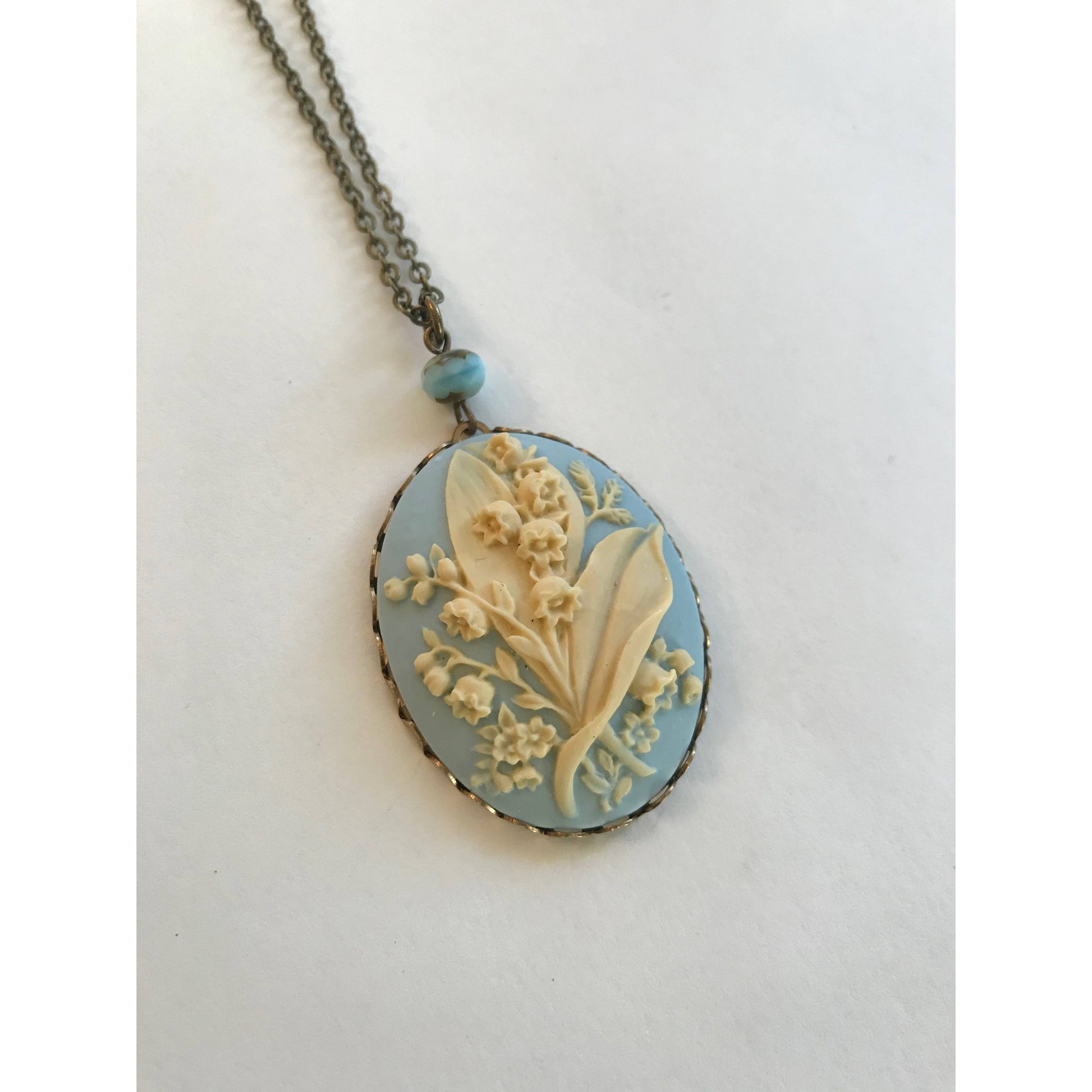 Light Blue Lily of the Valley Cameo Necklace