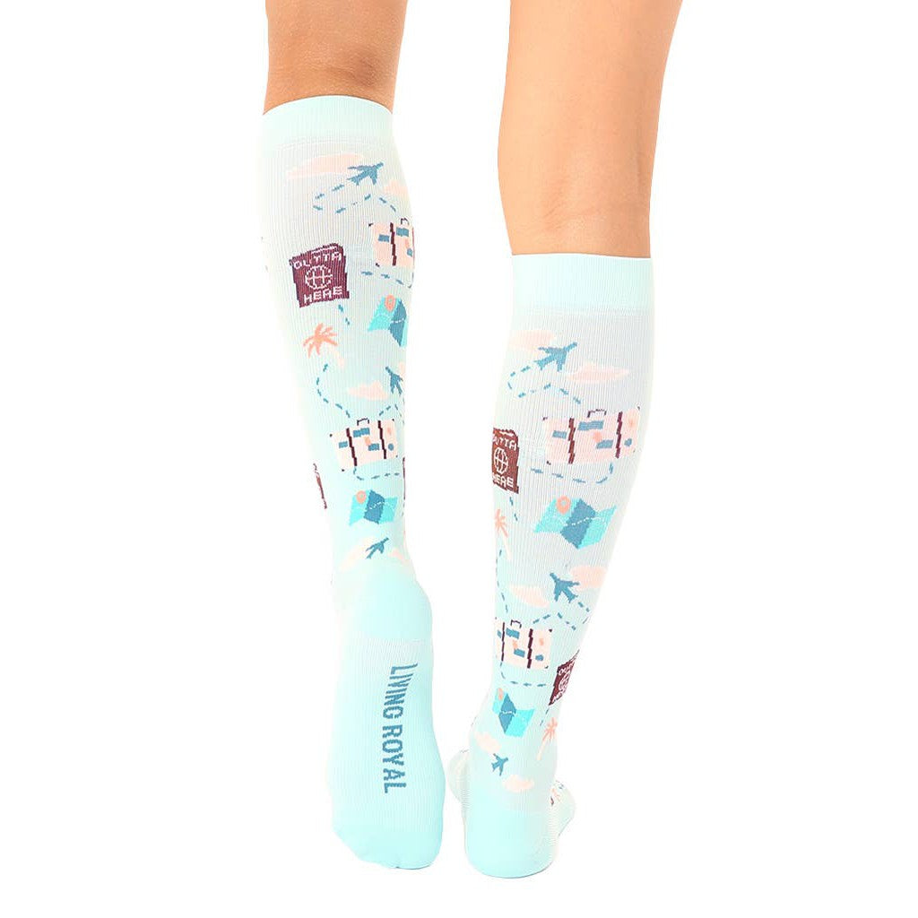 Light Blue World Traveller Compression Knee High Socks | Women Shoe Size 4-12