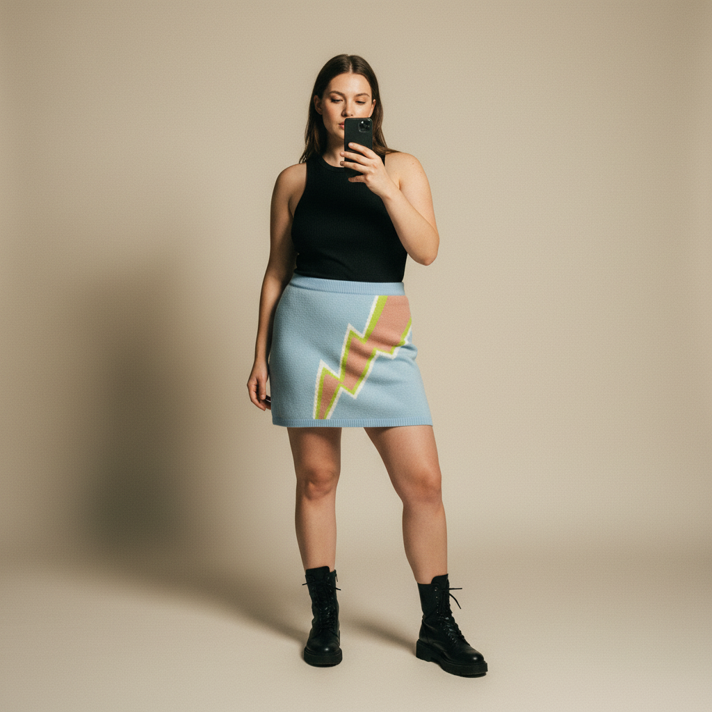 Lightning Bolt Sweater Skirt | Knit Intarsia Skirt [SM–XL]