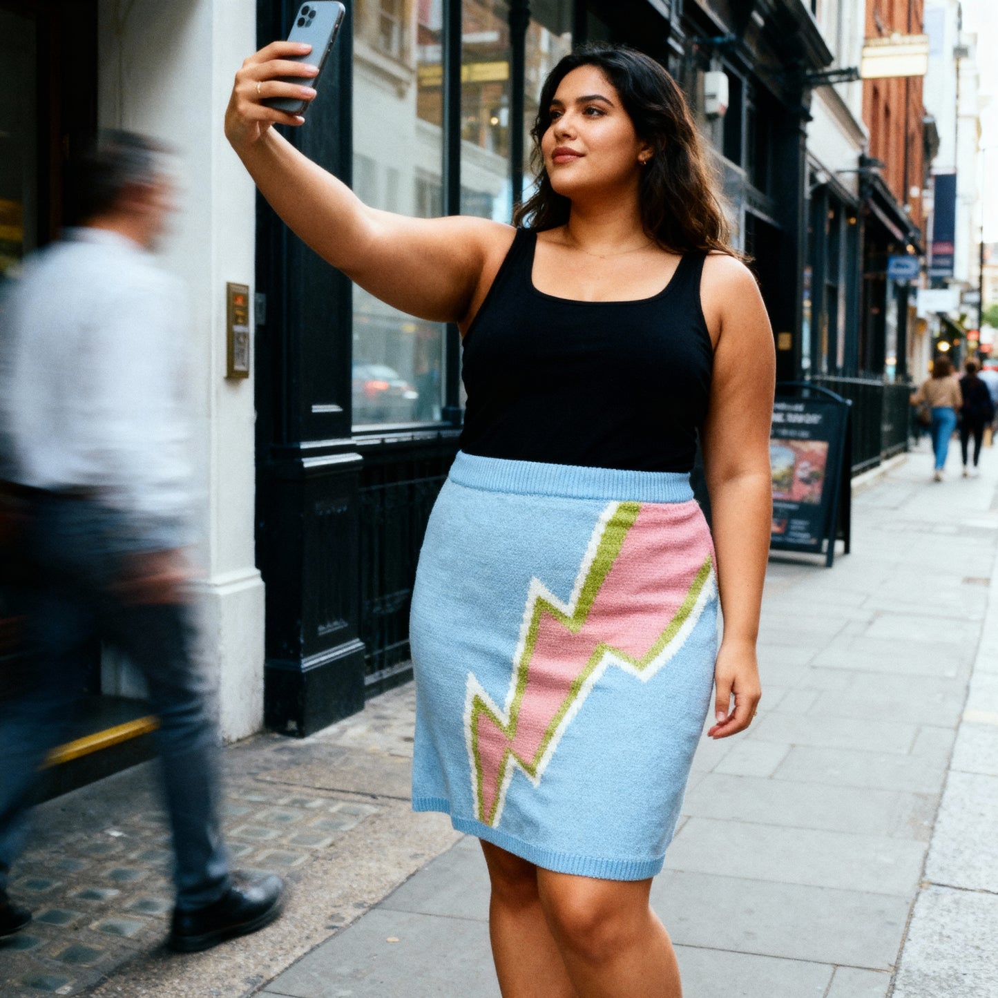 Lightning Bolt Sweater Skirt | Knit Intarsia Skirt [SM–XL]