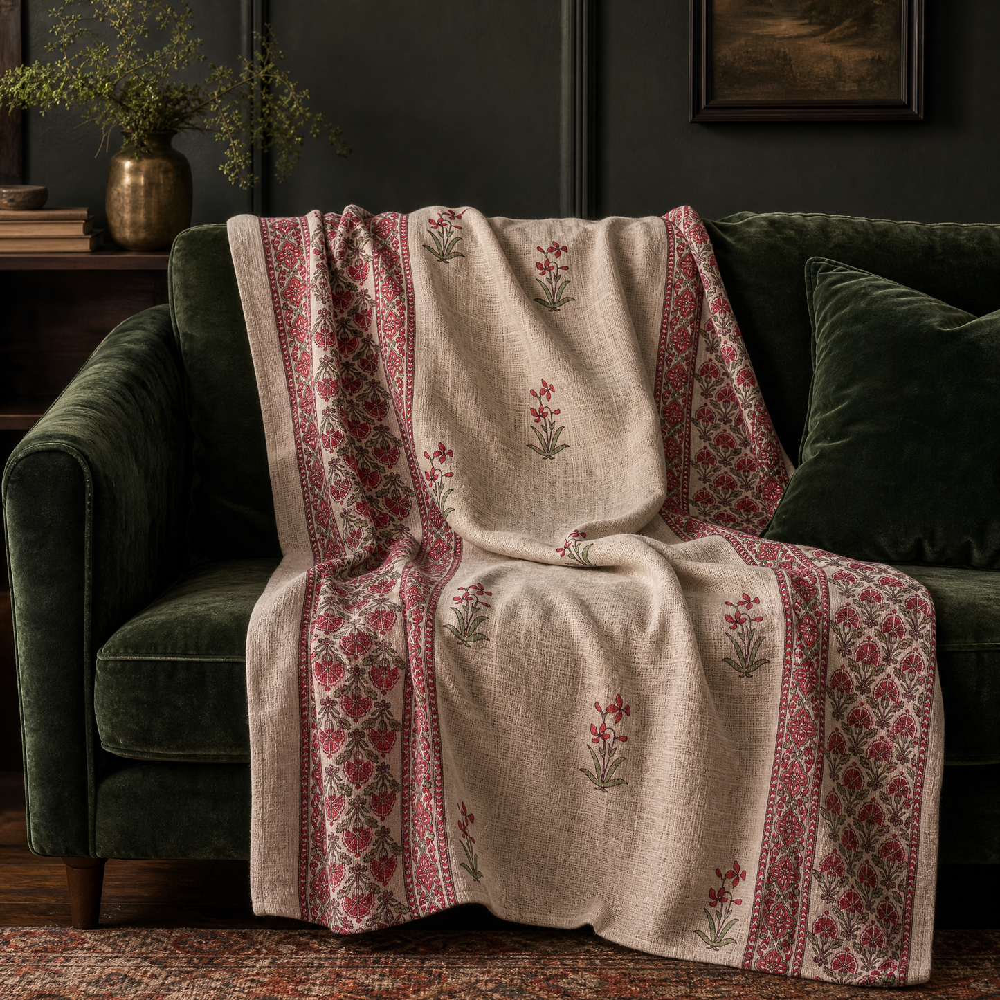 Lightweight Country Floral Cotton Throw Blanket | 50" x 60" | Red Floral