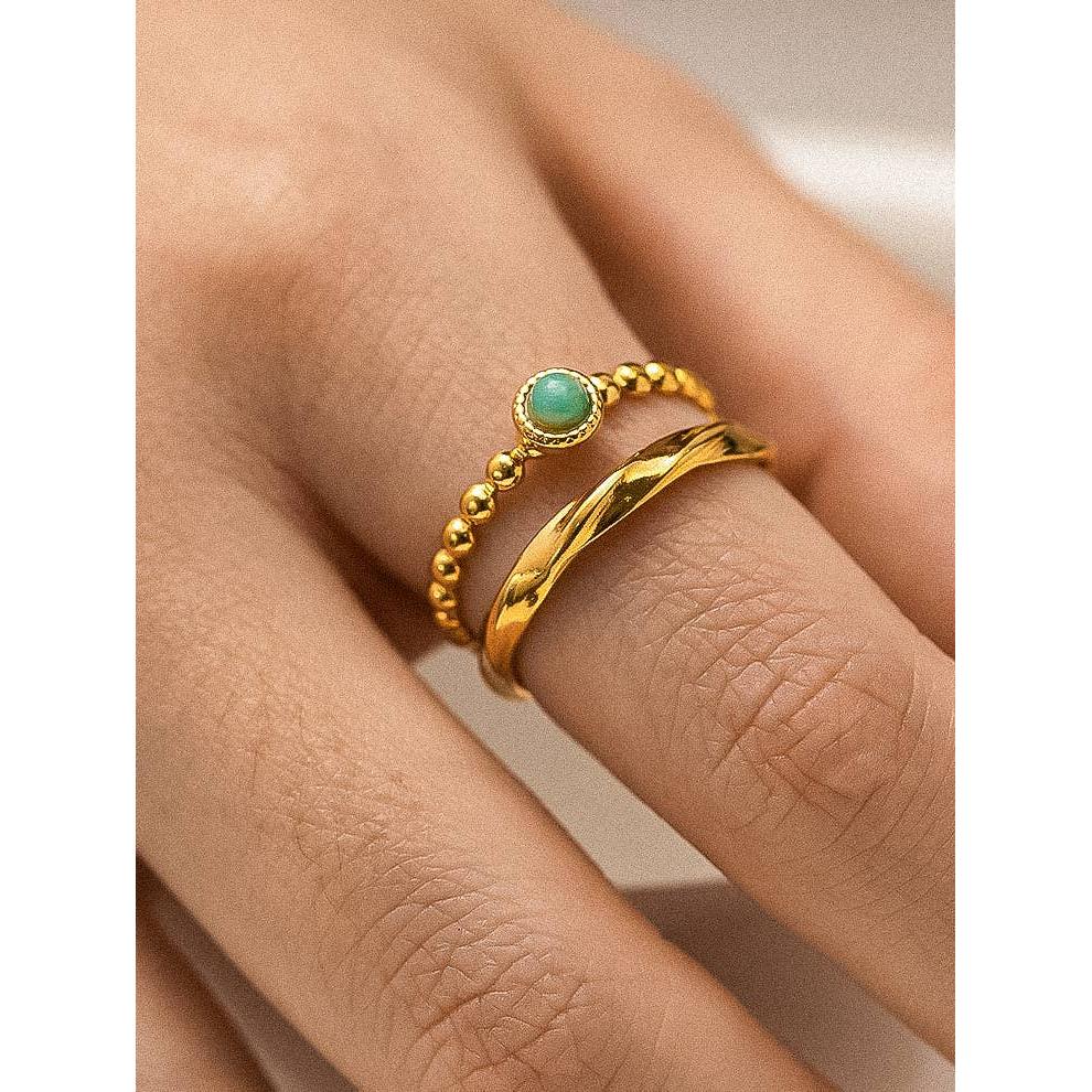 Lindy 18K Gold Non-Tarnish Layered Stone Ring | Gold Plated Stainless Steel Beaded Stack Ring