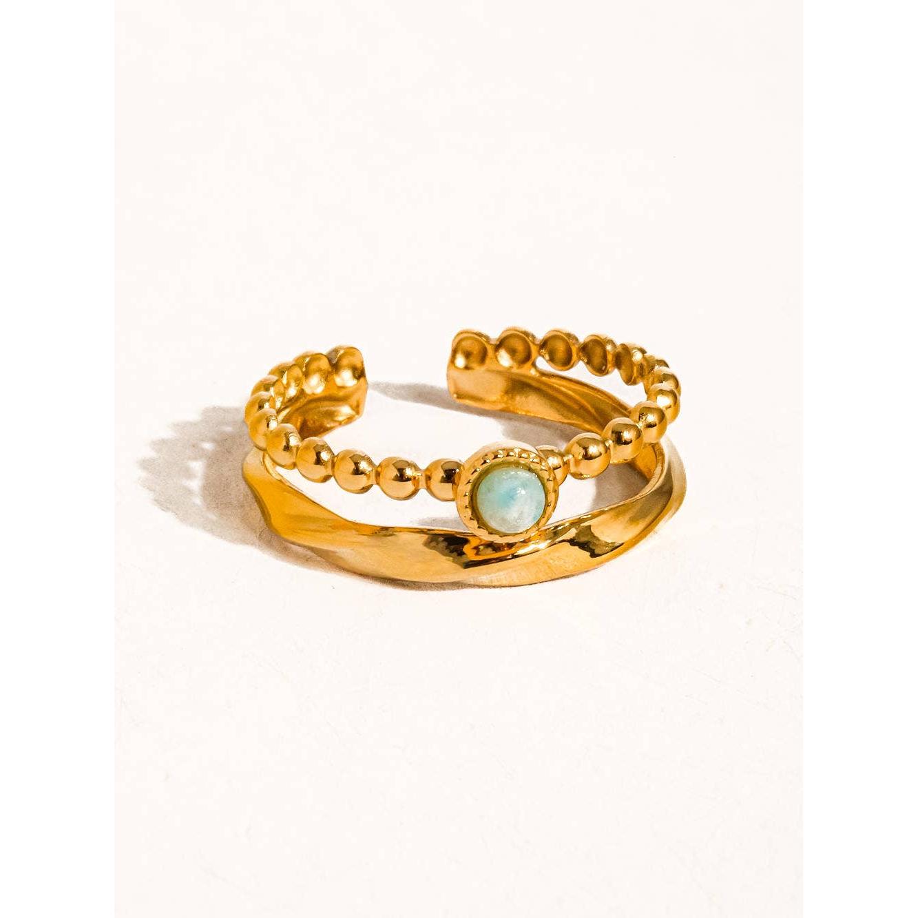 Lindy 18K Gold Non-Tarnish Layered Stone Ring | Gold Plated Stainless Steel Beaded Stack Ring