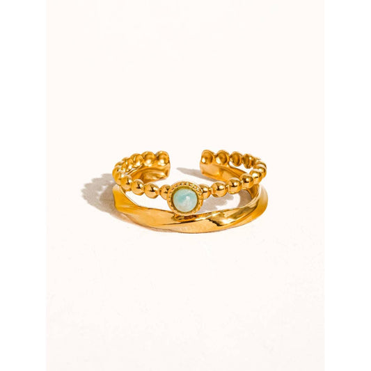 Lindy 18K Gold Non-Tarnish Layered Stone Ring | Gold Plated Stainless Steel Beaded Stack Ring