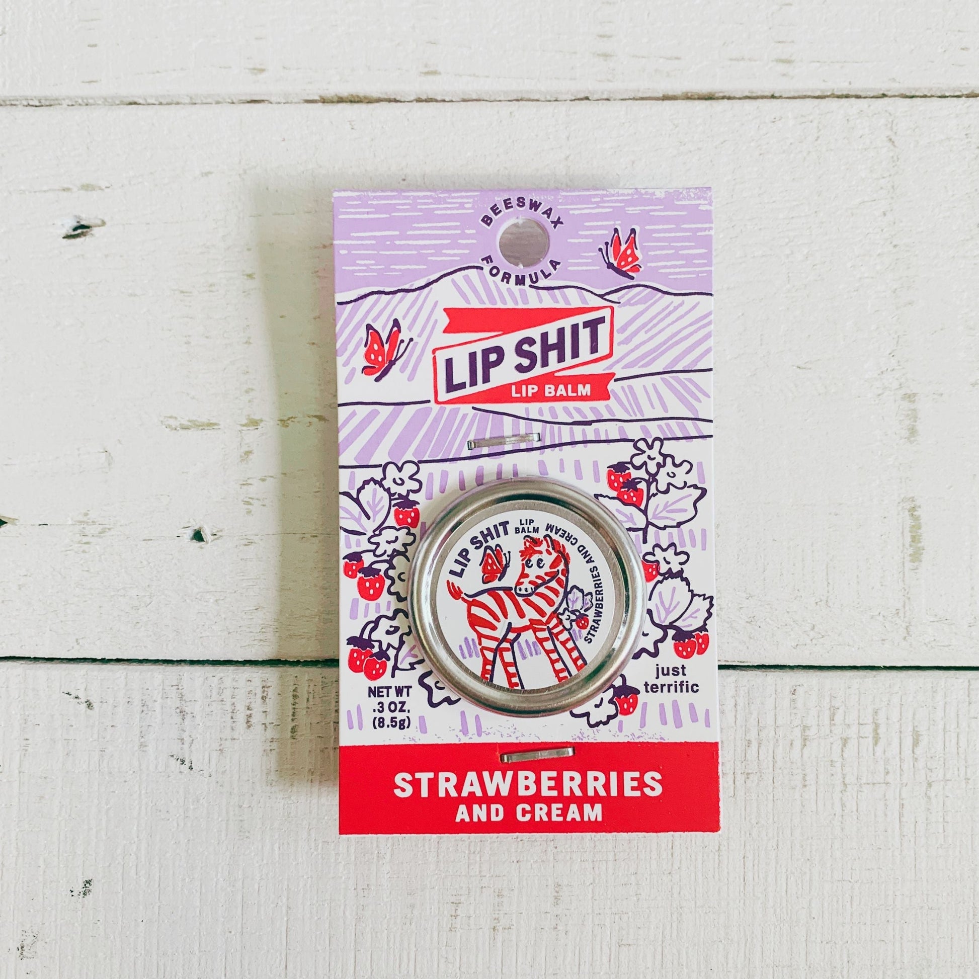 Lip Shit Lip Balm in Strawberries And Cream | Lip Moisturizer in Tin | .3oz | BlueQ at GetBullish