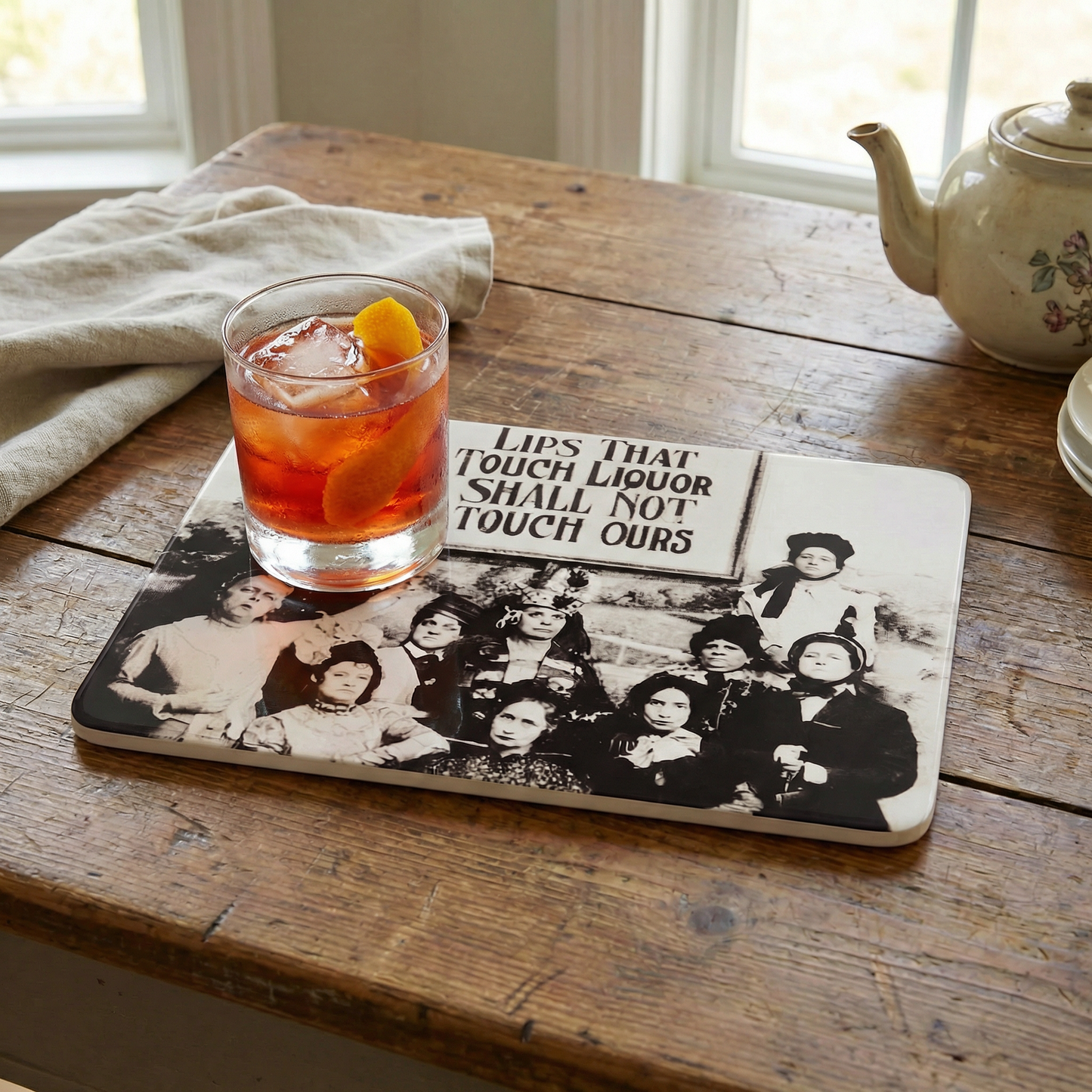 Lips That Touch Liquor Shall Not Touch Ours 13.75" x 10"  Stone Trivet | Prohibition Era Women Hot Dishes Stone Cork Base Stand | 13.75" x 10"