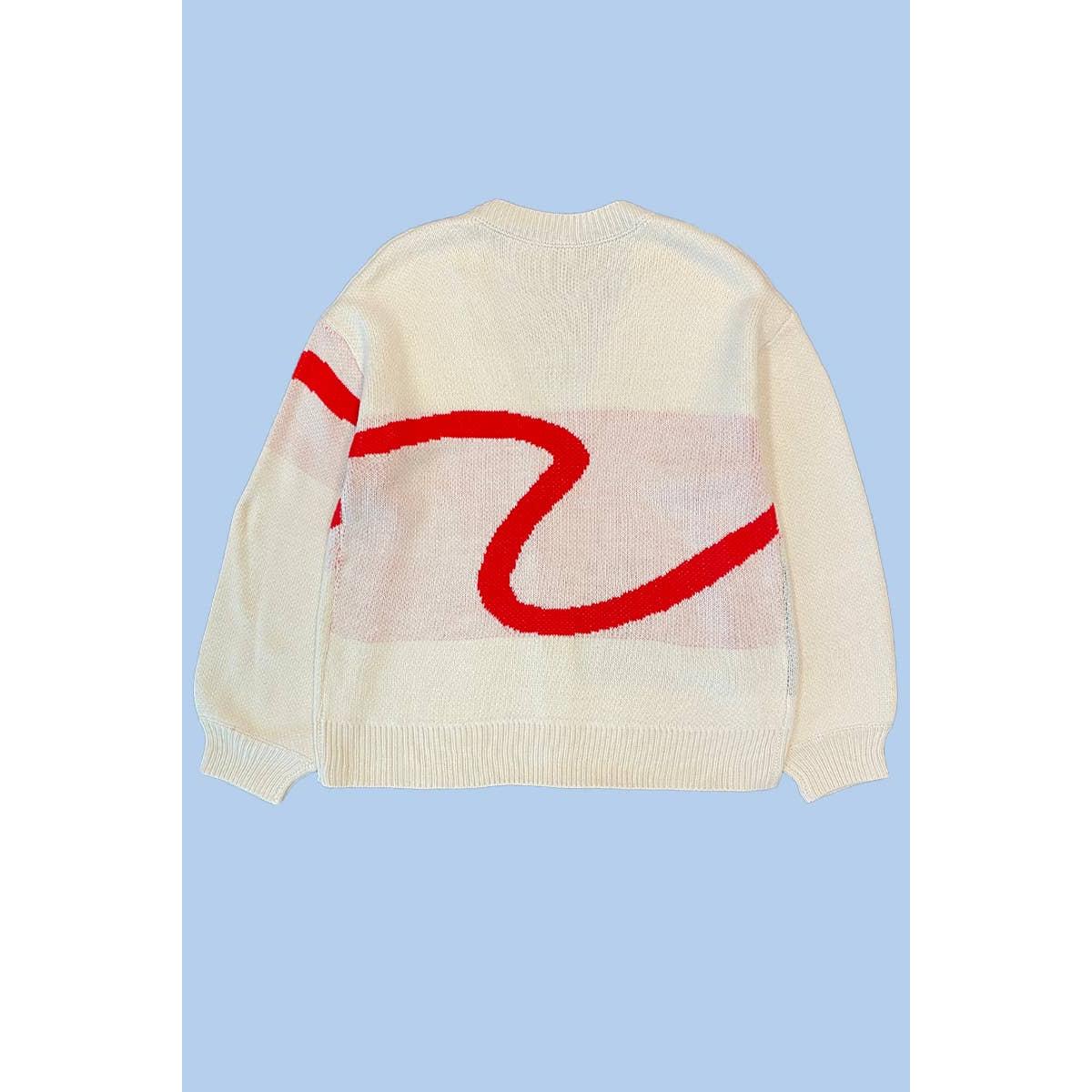 Lipstick Intarsia Cardigan – White Multi | Knit Sweater [Available in S-XL]