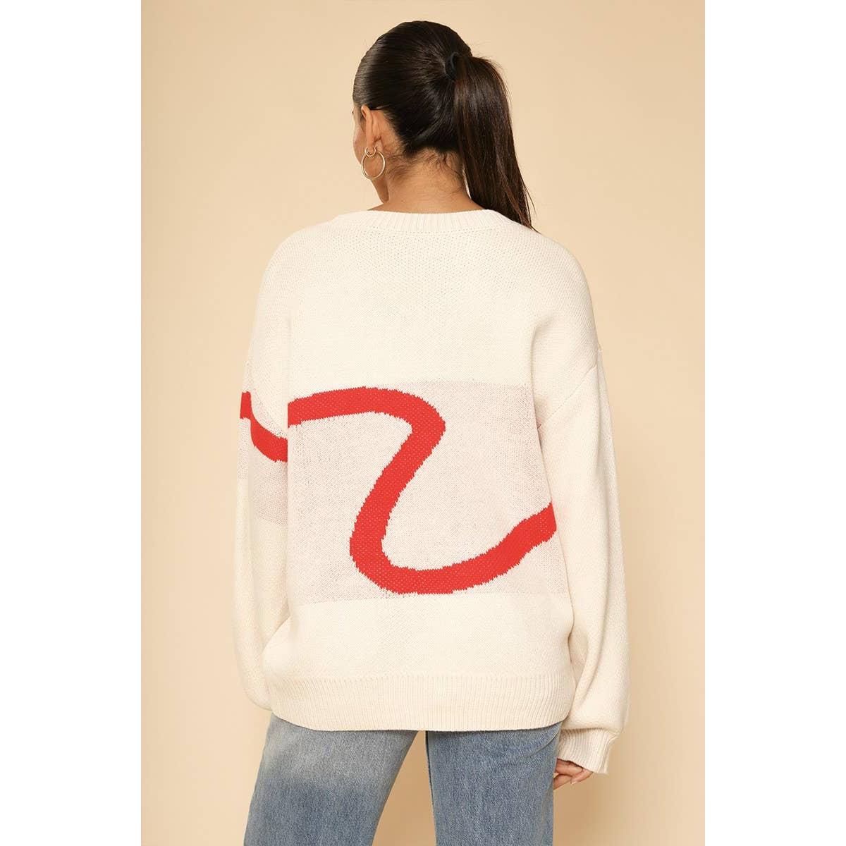 Lipstick Intarsia Cardigan – White Multi | Knit Sweater [Available in S-XL]