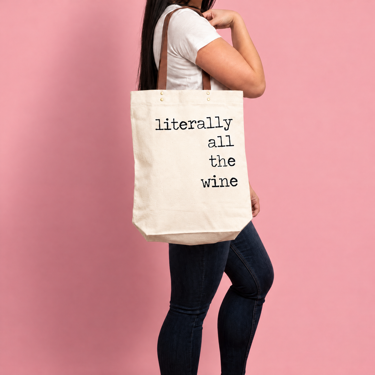 Literally All The Wine Giftable Tote Bag | Vegan Leather Handles-Fun Club-The Bullish Store