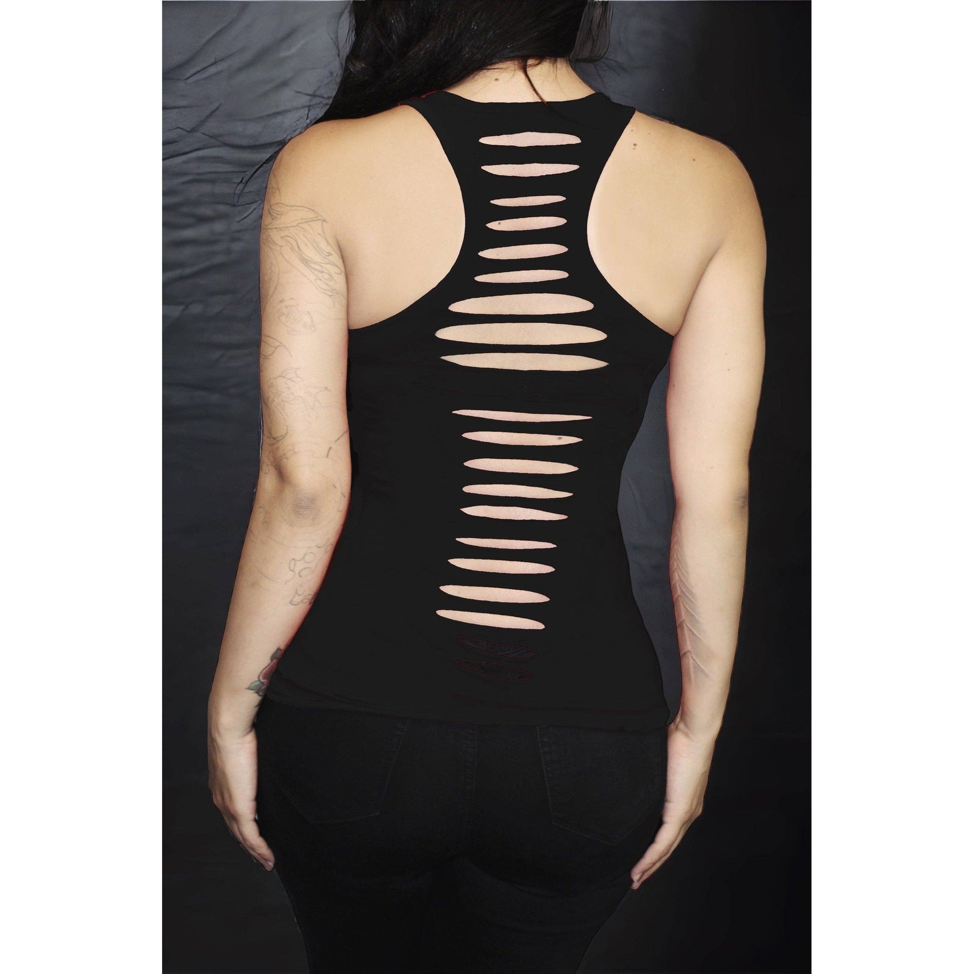 Live Fast Sexy Slashed Racerback Biker Tank in Goth Black [Sizes SM-2X]