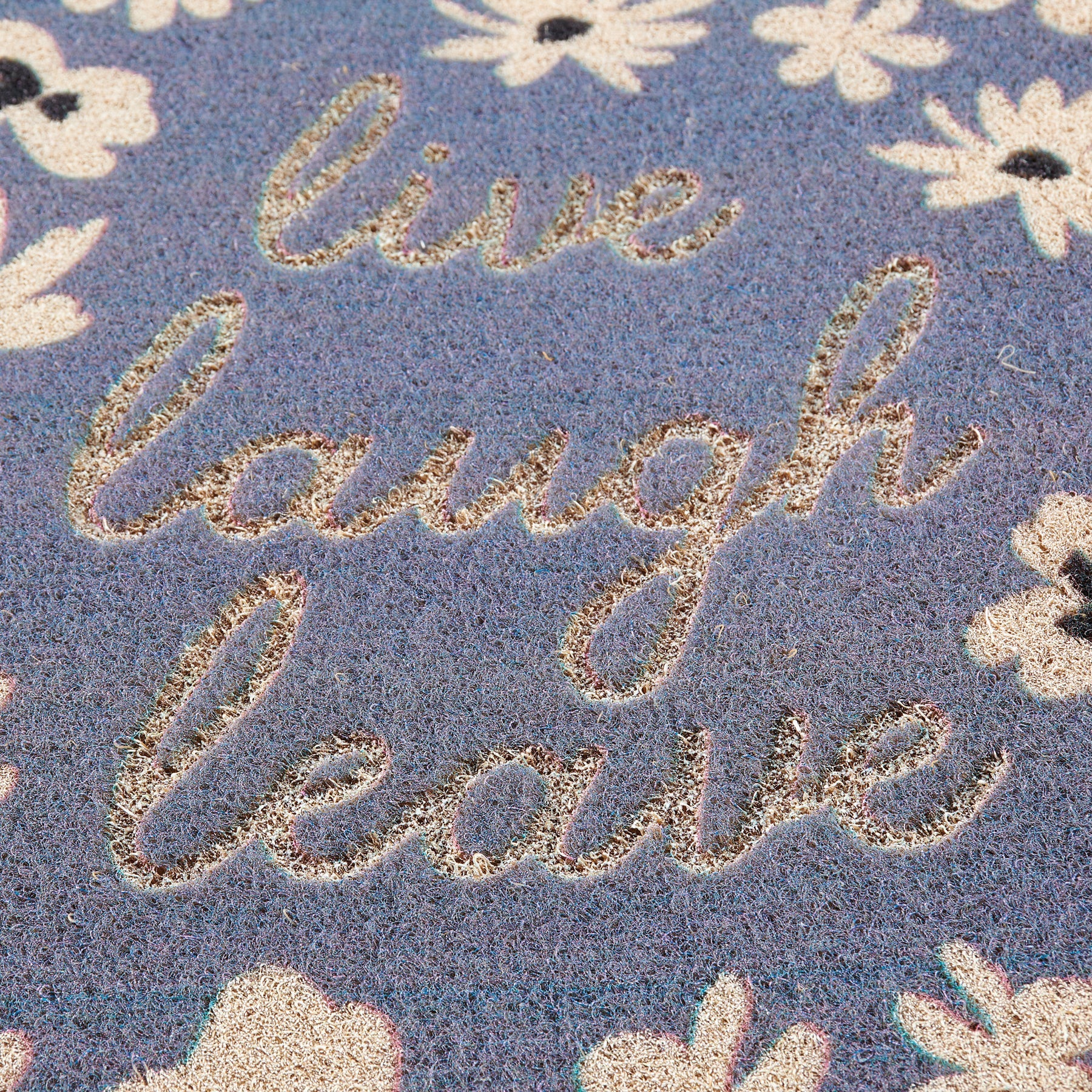 Live Laugh Leave Faux Coir Rug in Blue Floral Designs | Skid-Resistant Backing Mat | 30" x 18"