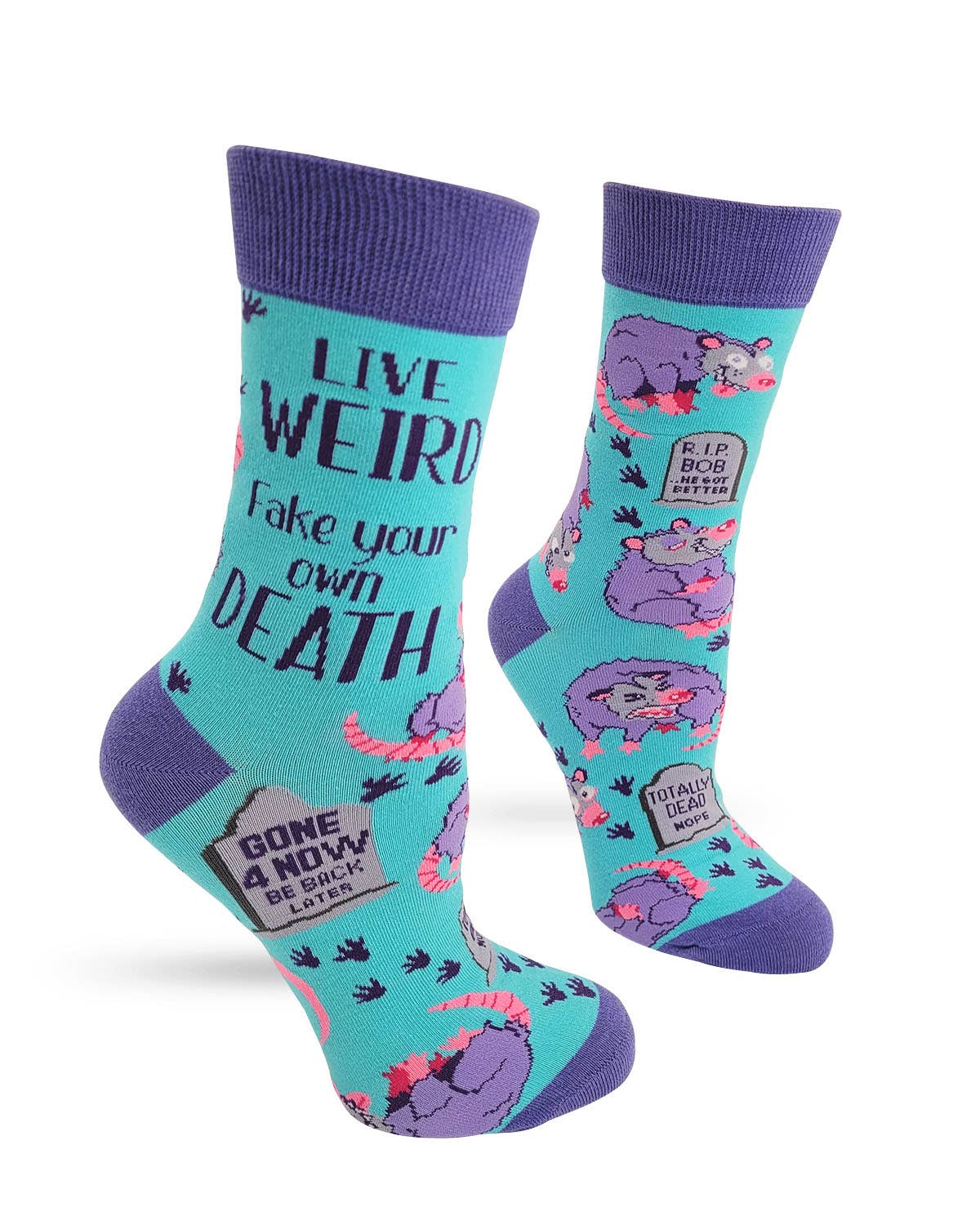 Live Weird, Fake Your Own Death Possum Women's Crew Socks-Fabdaz-The Bullish Store