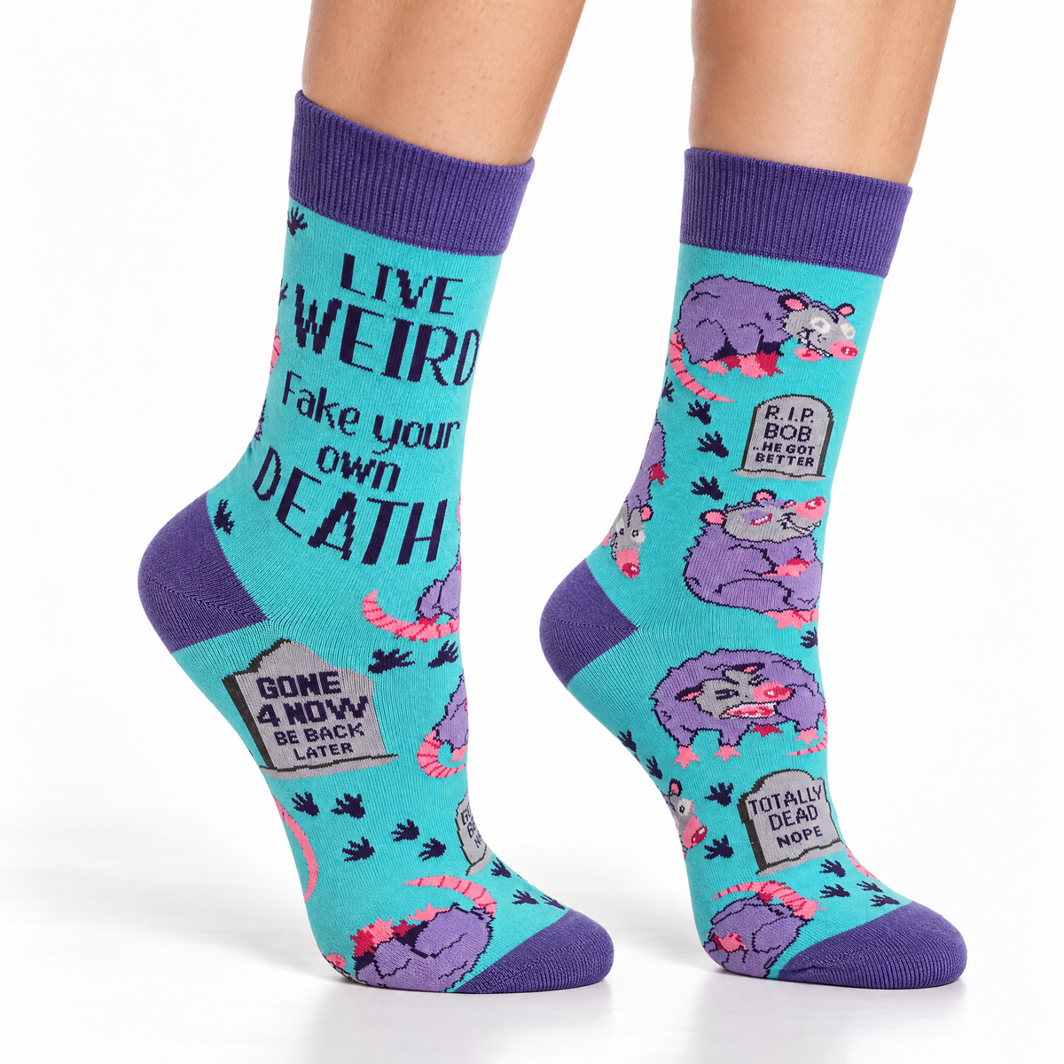 Live Weird, Fake Your Own Death Possum Women's Crew Socks-Fabdaz-The Bullish Store