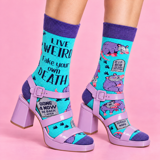 Live Weird, Fake Your Own Death Possum Women's Crew Socks