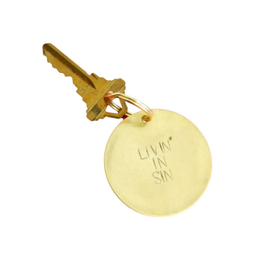 Livin' In Sin Key Tag | Hand Stamped Brass Keychain