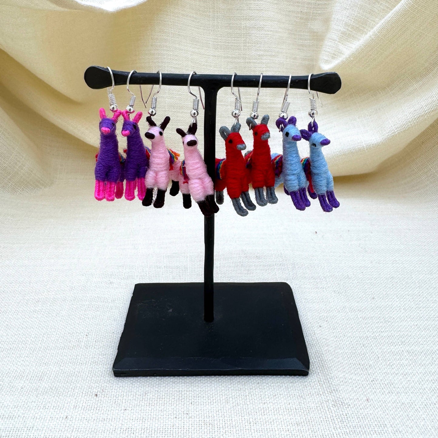 Llamita Handmade Dangling Earrings in 10 Color Combos | Made in Peru Mini Llama Earrings