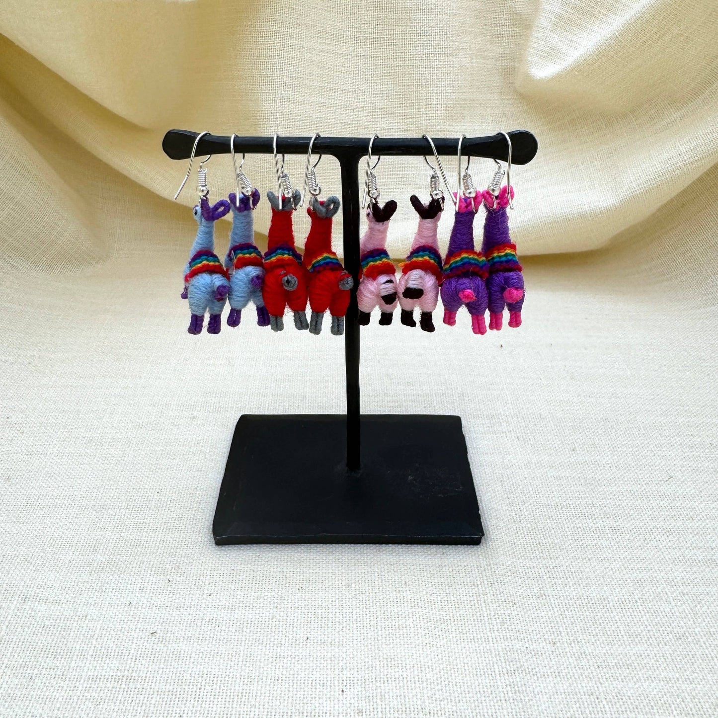 Llamita Handmade Dangling Earrings in 10 Color Combos | Made in Peru Mini Llama Earrings