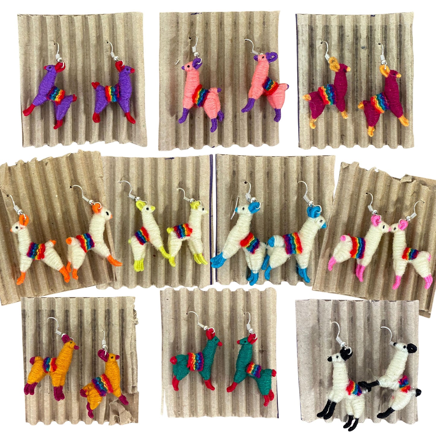 Llamita Handmade Dangling Earrings in 10 Color Combos | Made in Peru Mini Llama Earrings