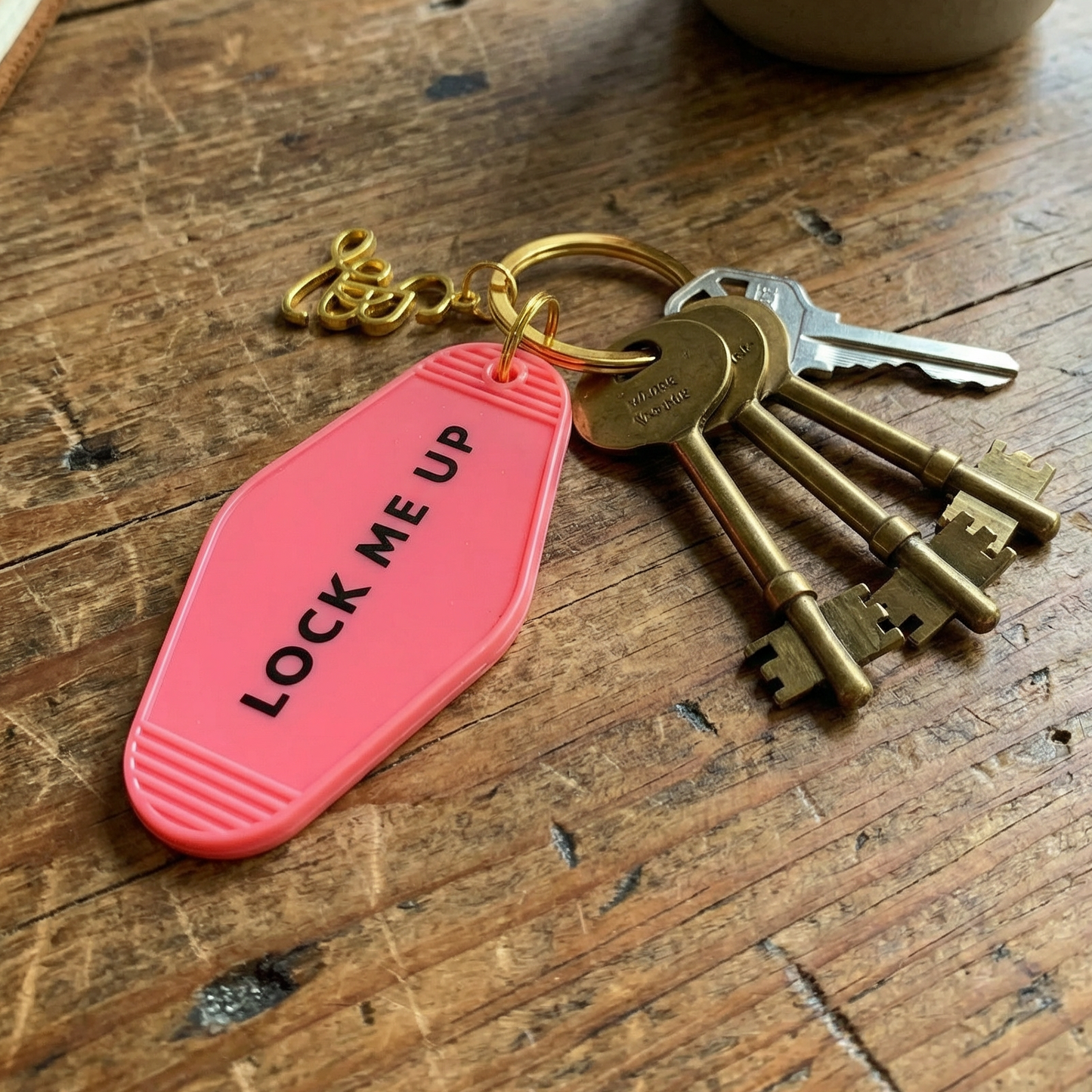 Lock Me Up Motel Style Keychain with Gold Hardware