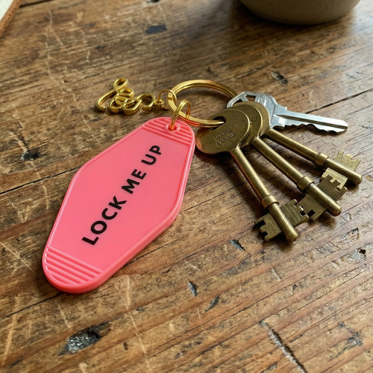 Lock Me Up Motel Style Keychain with Gold Hardware
