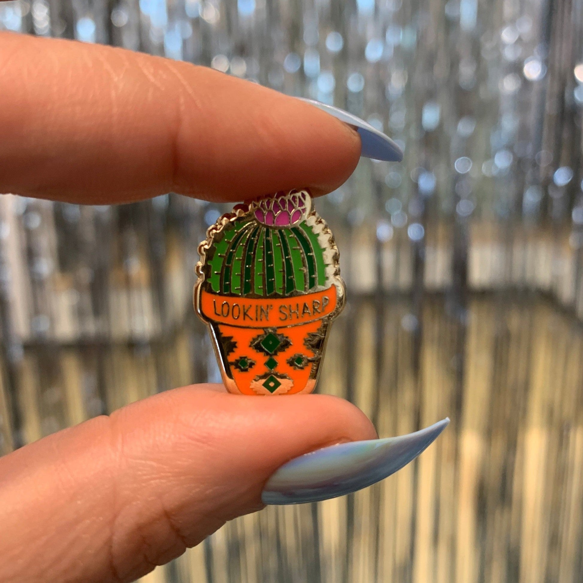 Lookin' Sharp Cactus Enamel Pin on Gift Card
