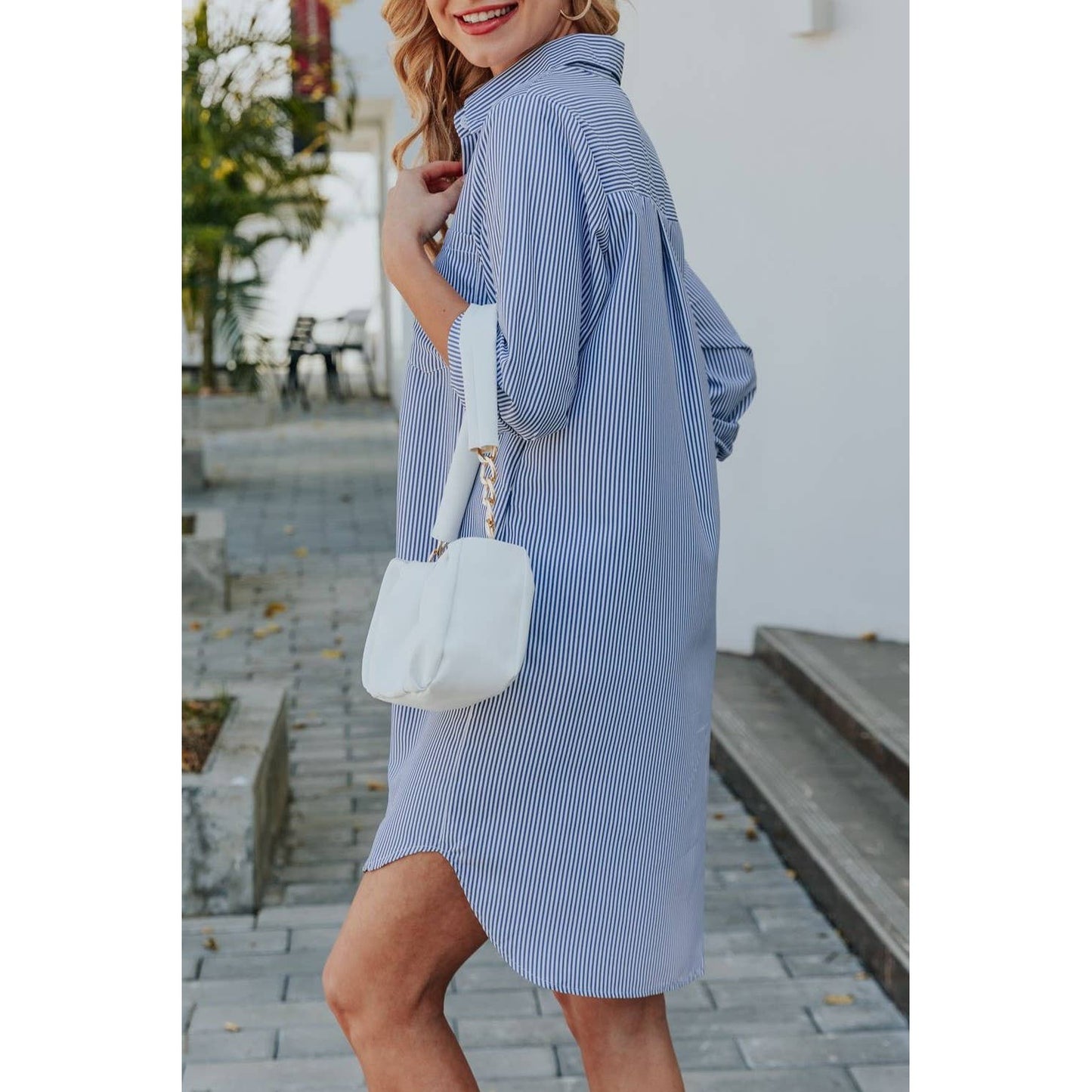 Loose Casual Long Sleeve Shirt Dress in Navy Blue [Available in SM-1X]